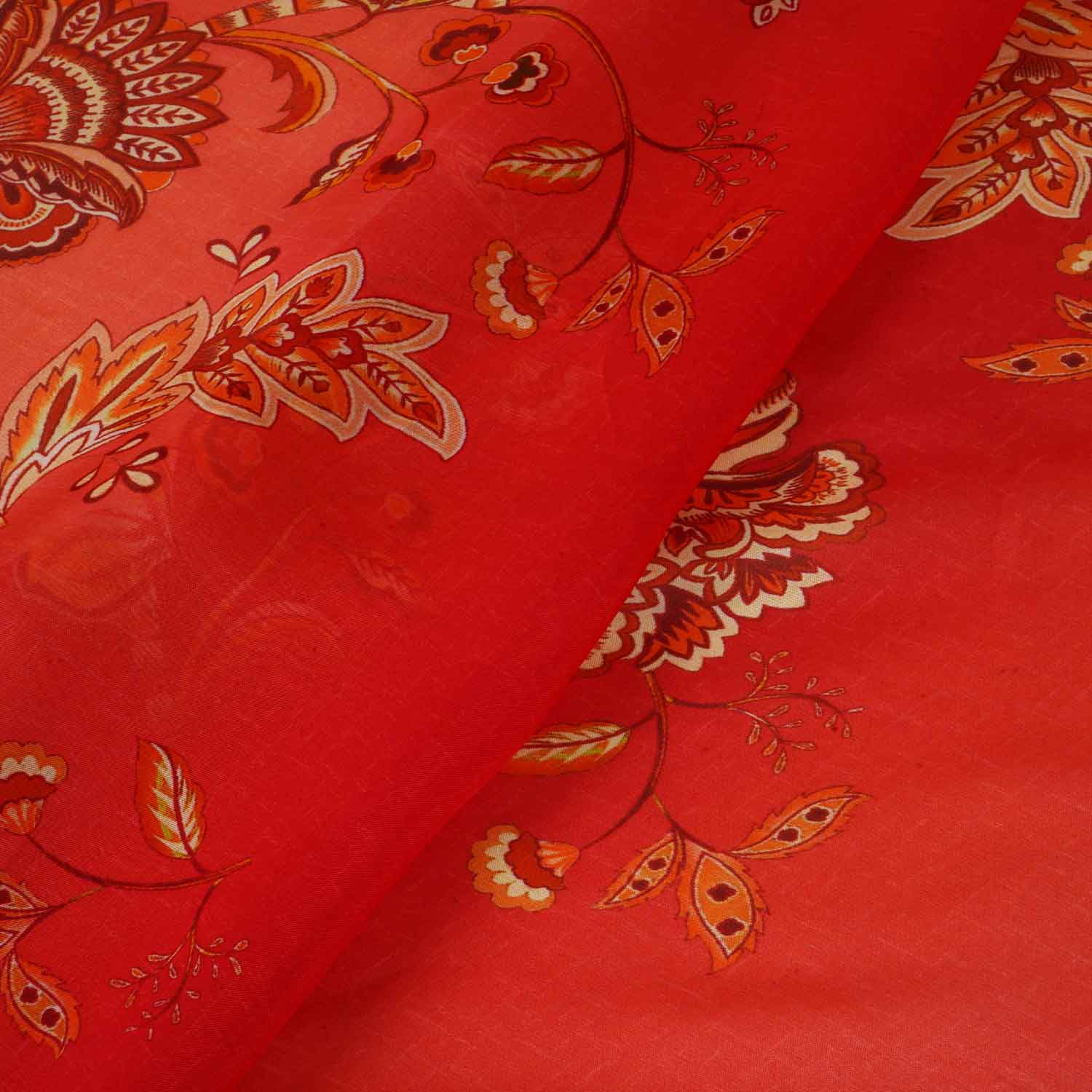 Light Orange & Red Shaded Floral Print Organza Fabric MT-28245 - TradeUNO