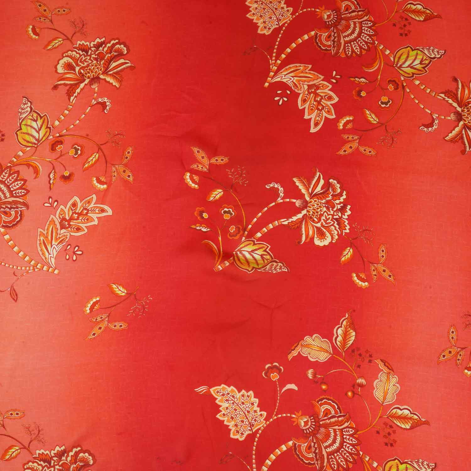 Light Orange & Red Shaded Floral Print Organza Fabric MT-28245 - TradeUNO