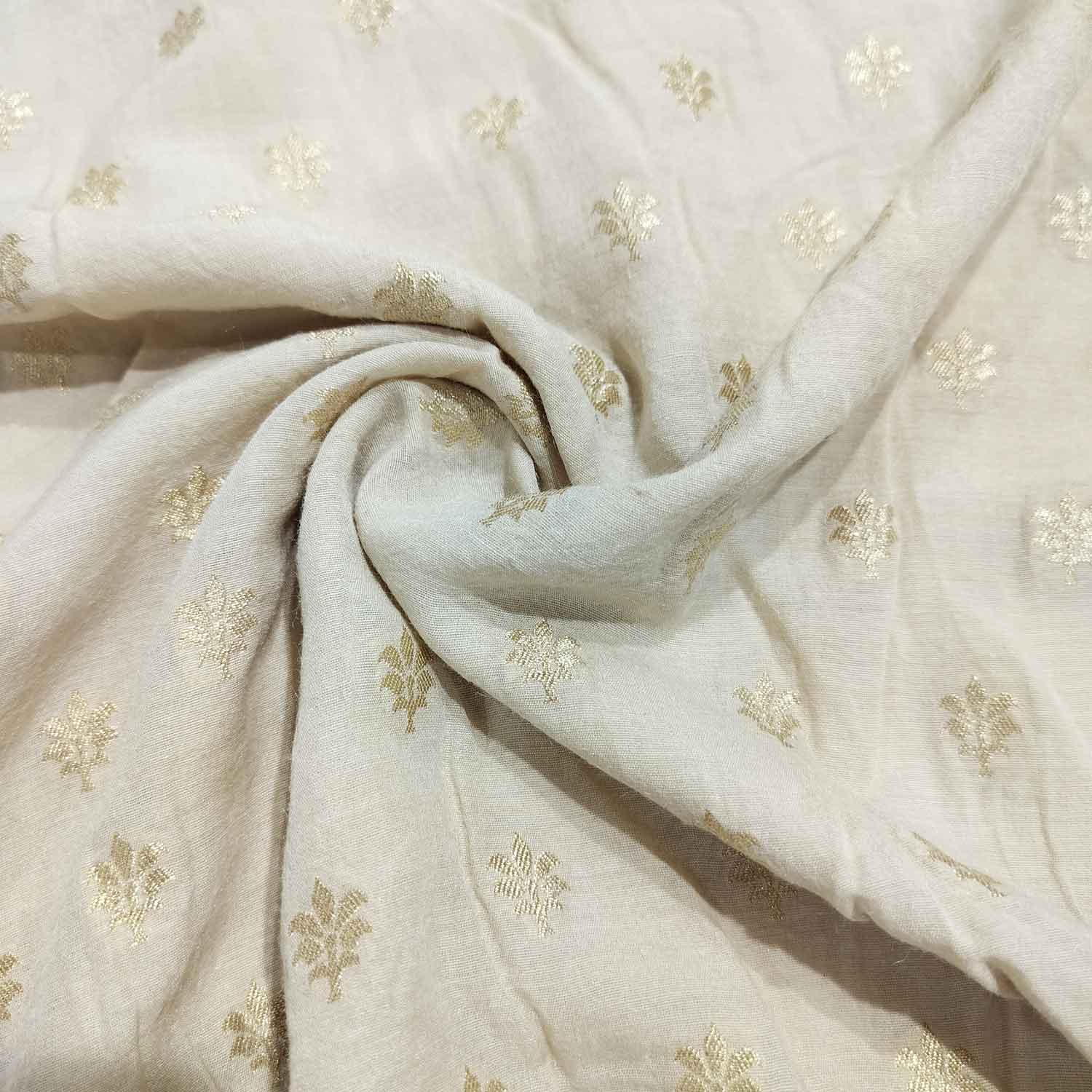 Off White Dyeable Booti Moonga Silk Fabric KRE-24506