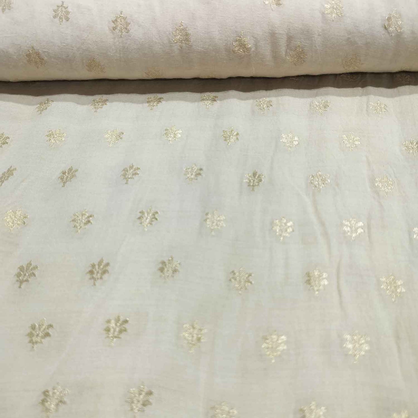 Off White Dyeable Booti Moonga Silk Fabric KRE-24506