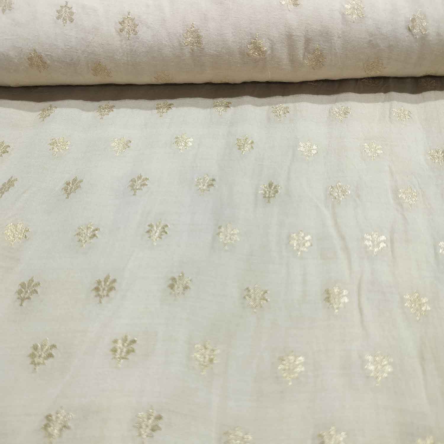 Off White Dyeable Booti Moonga Silk Fabric KRE-24506