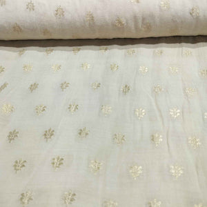 Off White Dyeable Booti Moonga Silk Fabric KRE-24506