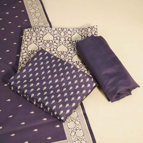 Navy Blue Jaal (Top-Cotton,Bottom-Cotton,Dupatta-Chanderi) Suit Set Jaal Cotton Chanderi Fabric KMH-24518  