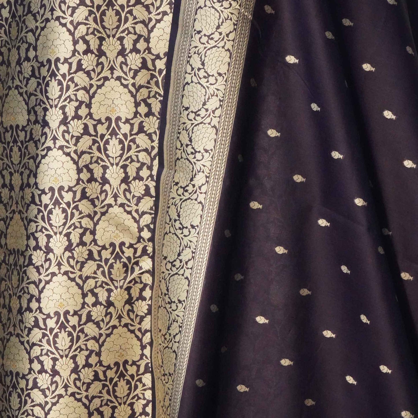 Navy Blue Jaal (Top-Cotton,Bottom-Cotton,Dupatta-Chanderi) Suit Set Jaal Cotton Chanderi Fabric KMH-24518  