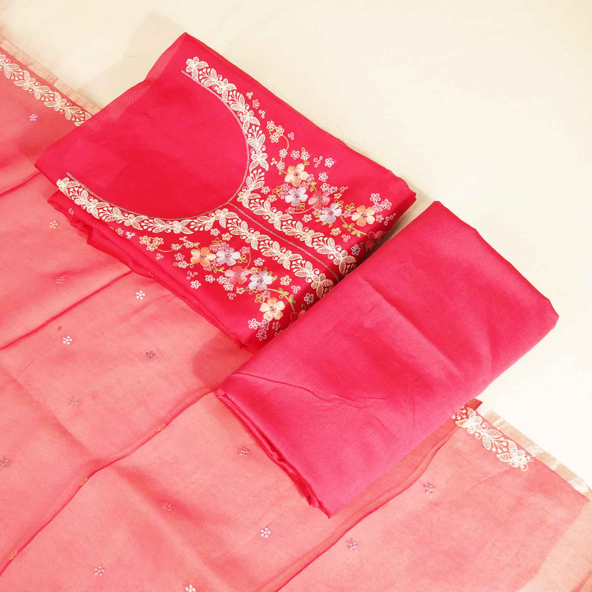 Magenta Embroidery (Top-Organza,Bottom-Organza,Dupatta-Organza) Organza Fabric HNA-24545  