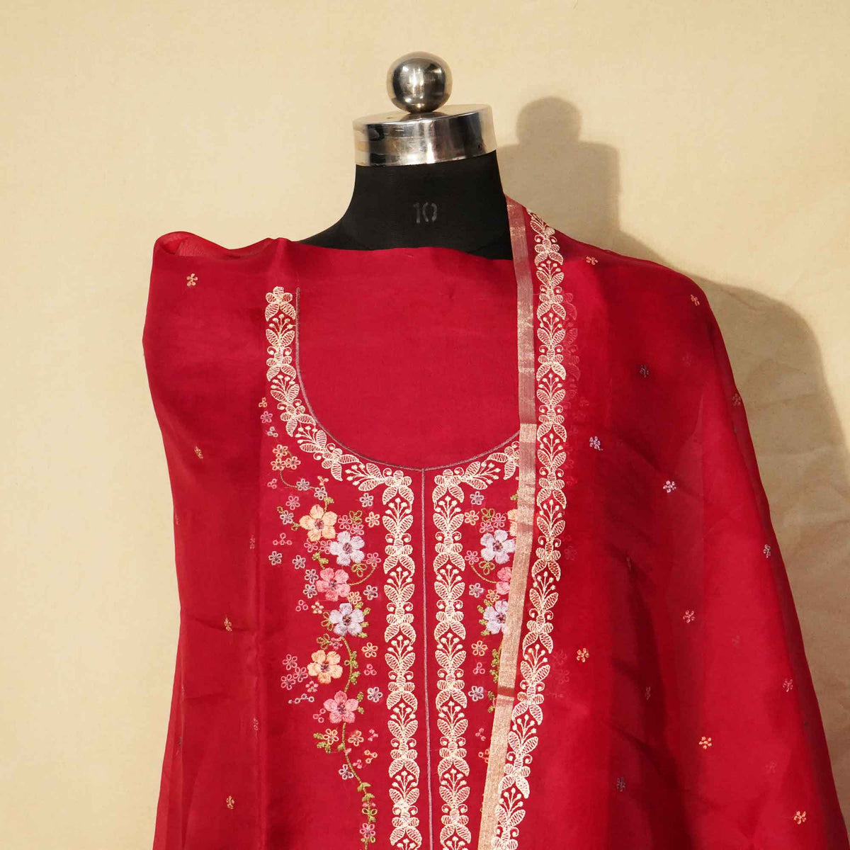 Magenta Embroidery (Top-Organza,Bottom-Organza,Dupatta-Organza) Organza Fabric HNA-24545  