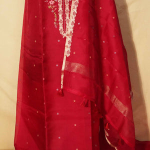 Magenta Embroidery (Top-Organza,Bottom-Organza,Dupatta-Organza) Organza Fabric HNA-24545  
