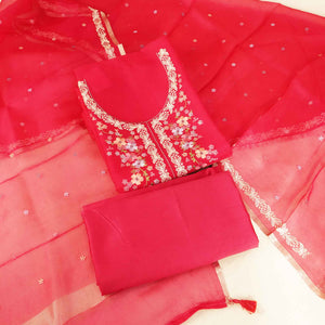 Magenta Embroidery (Top-Organza,Bottom-Organza,Dupatta-Organza) Organza Fabric HNA-24545  