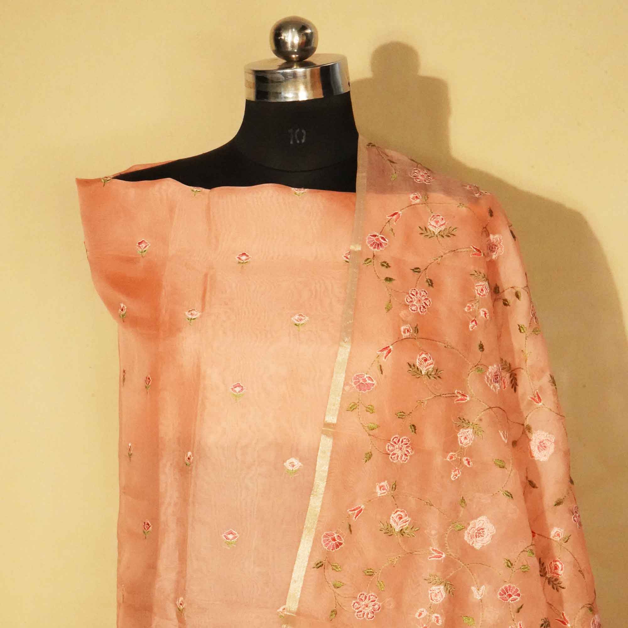 Pink Embroidery (Top-Organza,Bottom-Cotton Satin,Dupatta-Organza) Organza Fabric HNA-24547  