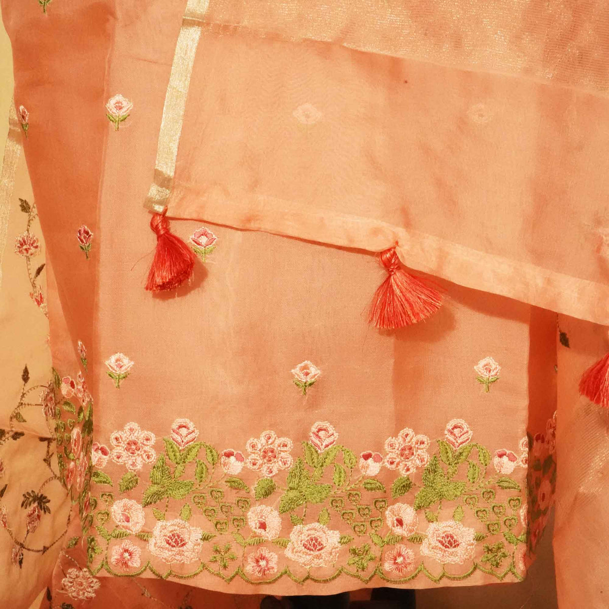 Pink Embroidery (Top-Organza,Bottom-Cotton Satin,Dupatta-Organza) Organza Fabric HNA-24547  