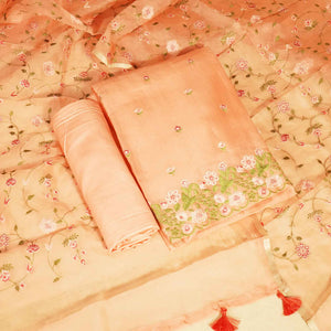 Pink Embroidery (Top-Organza,Bottom-Cotton Satin,Dupatta-Organza) Organza Fabric HNA-24547  