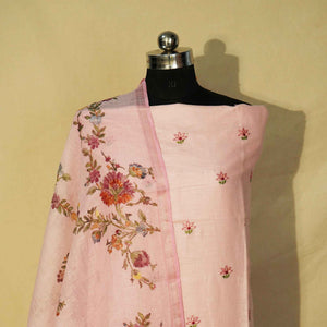 Pink Embroidery (Top-Cotton Linen,Bottom-Cotton Satin,Dupatta-Cotton Linen) Cotton Linen Fabric HNA-24550  