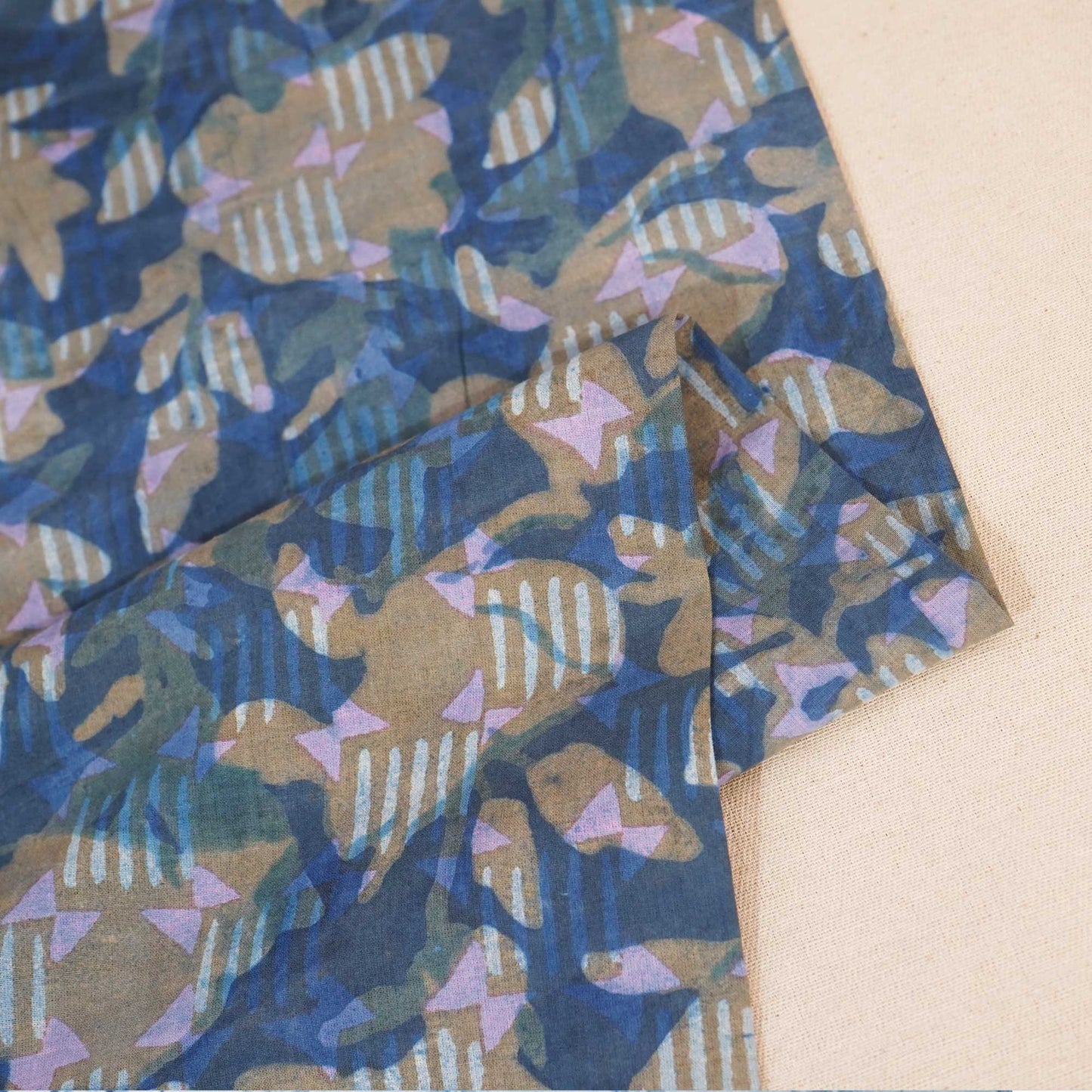 Blue Dabu Print Cotton Fabric NC-24556