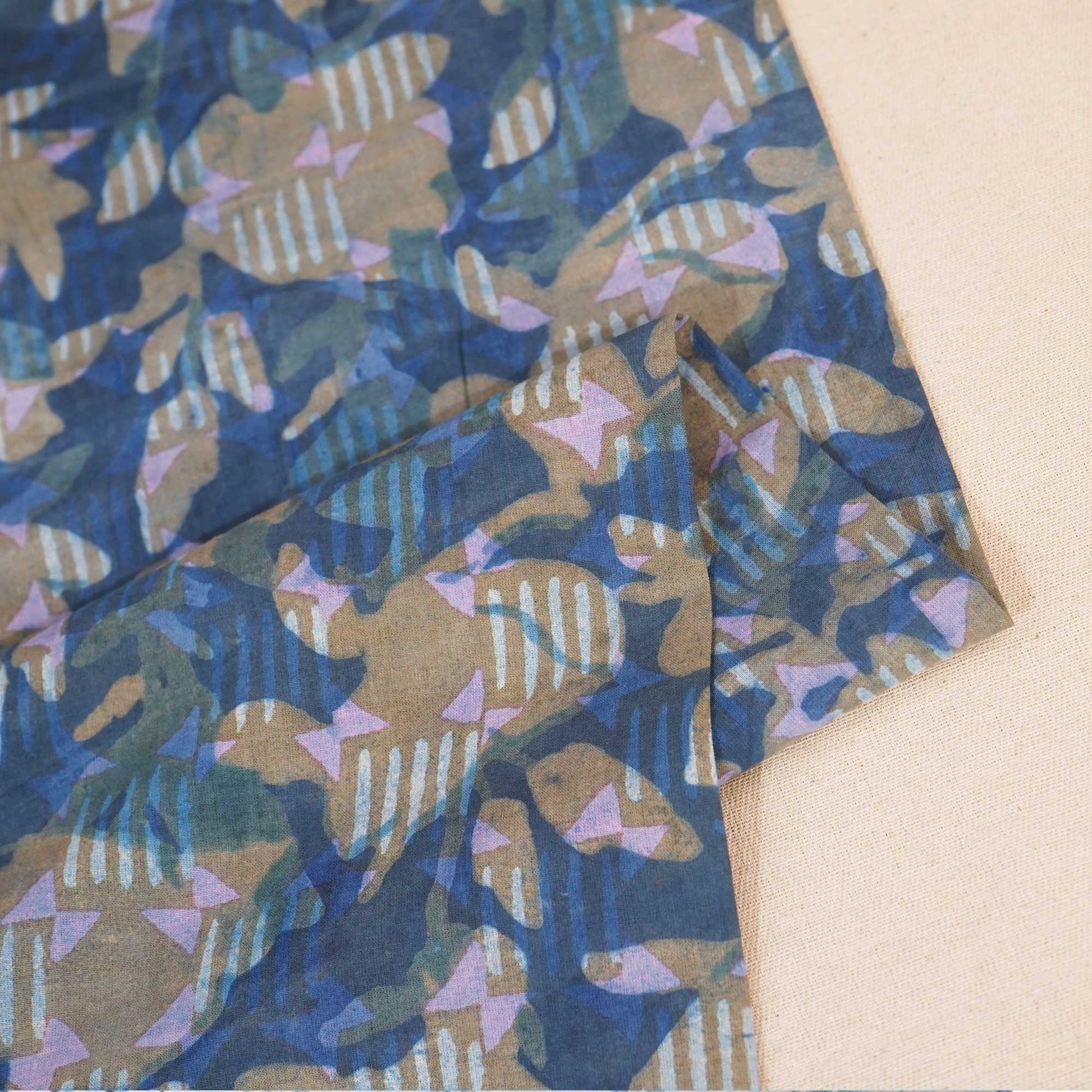 Blue Dabu Print Cotton Fabric NC-24556