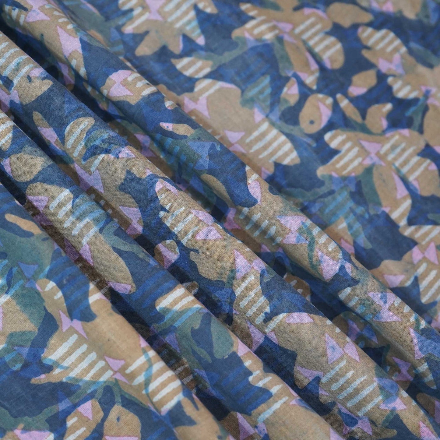 Blue Dabu Print Cotton Fabric NC-24556