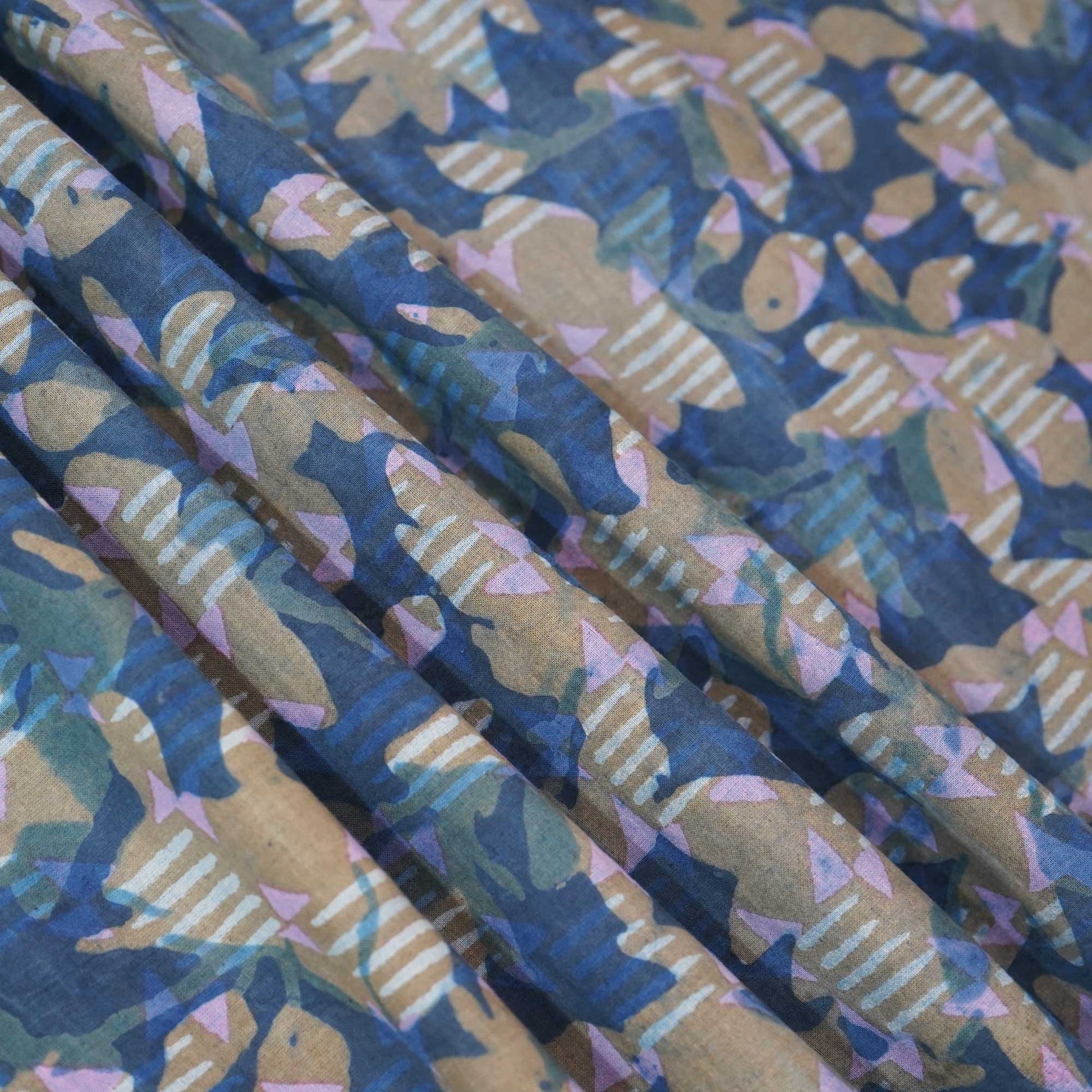 Blue Dabu Print Cotton Fabric NC-24556