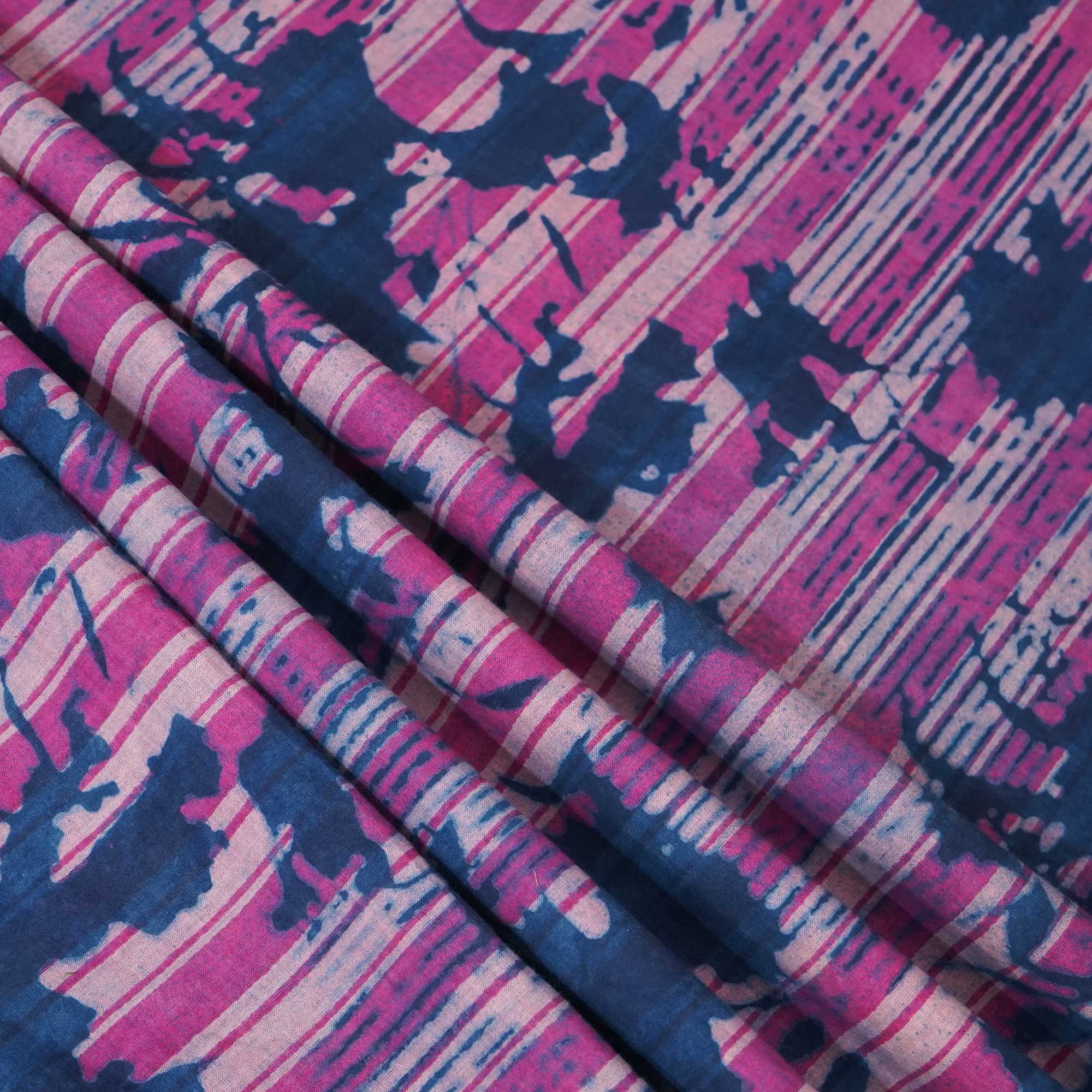Pink & Indigo Dabu Print Cotton Fabric NC-24562