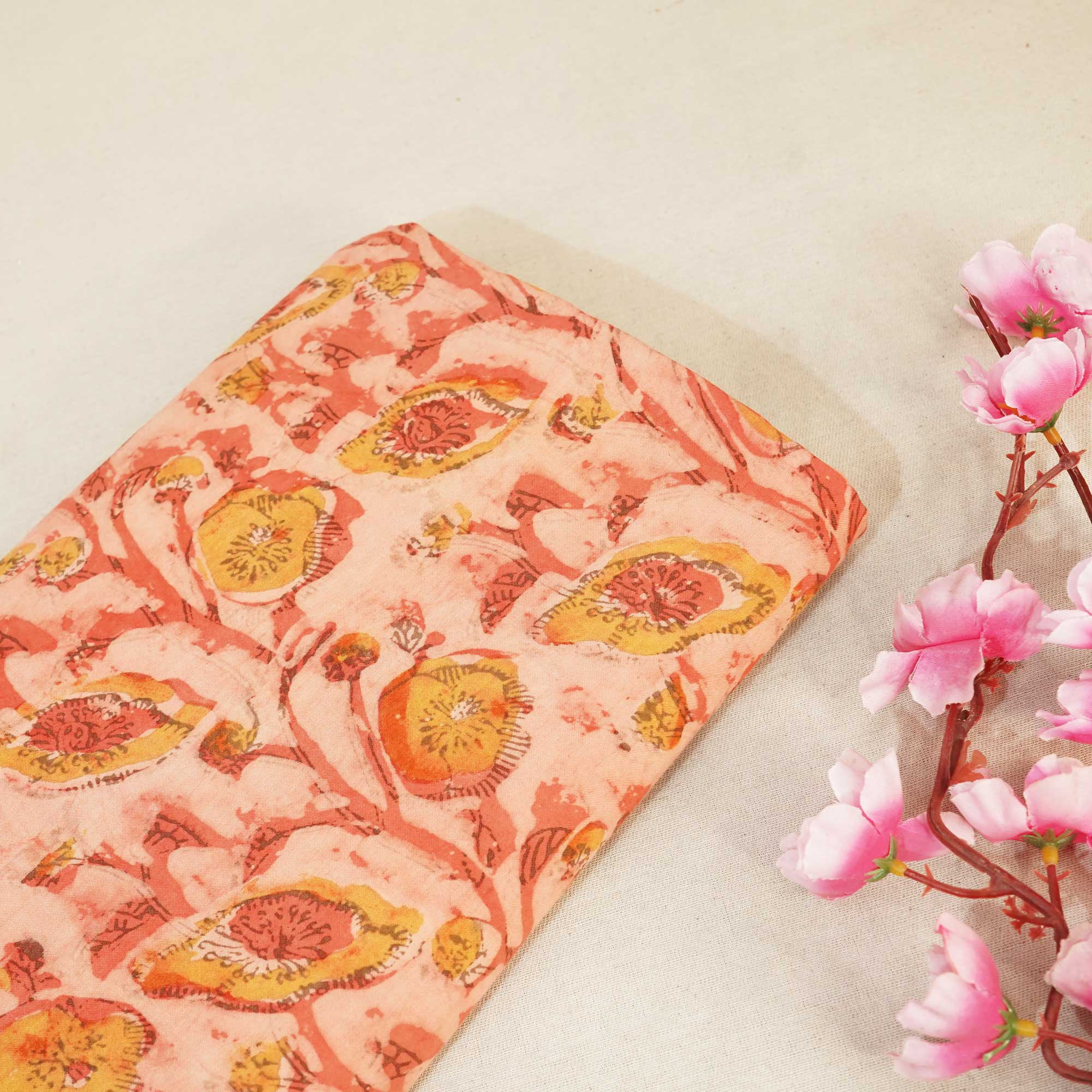 Peach Dabu Print Cotton Fabric NC-24566