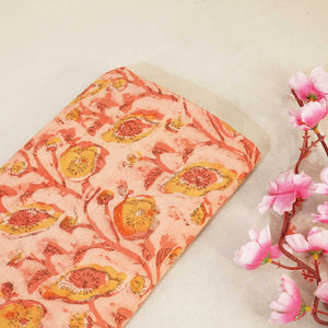 Peach Dabu Print Cotton Fabric NC-24566