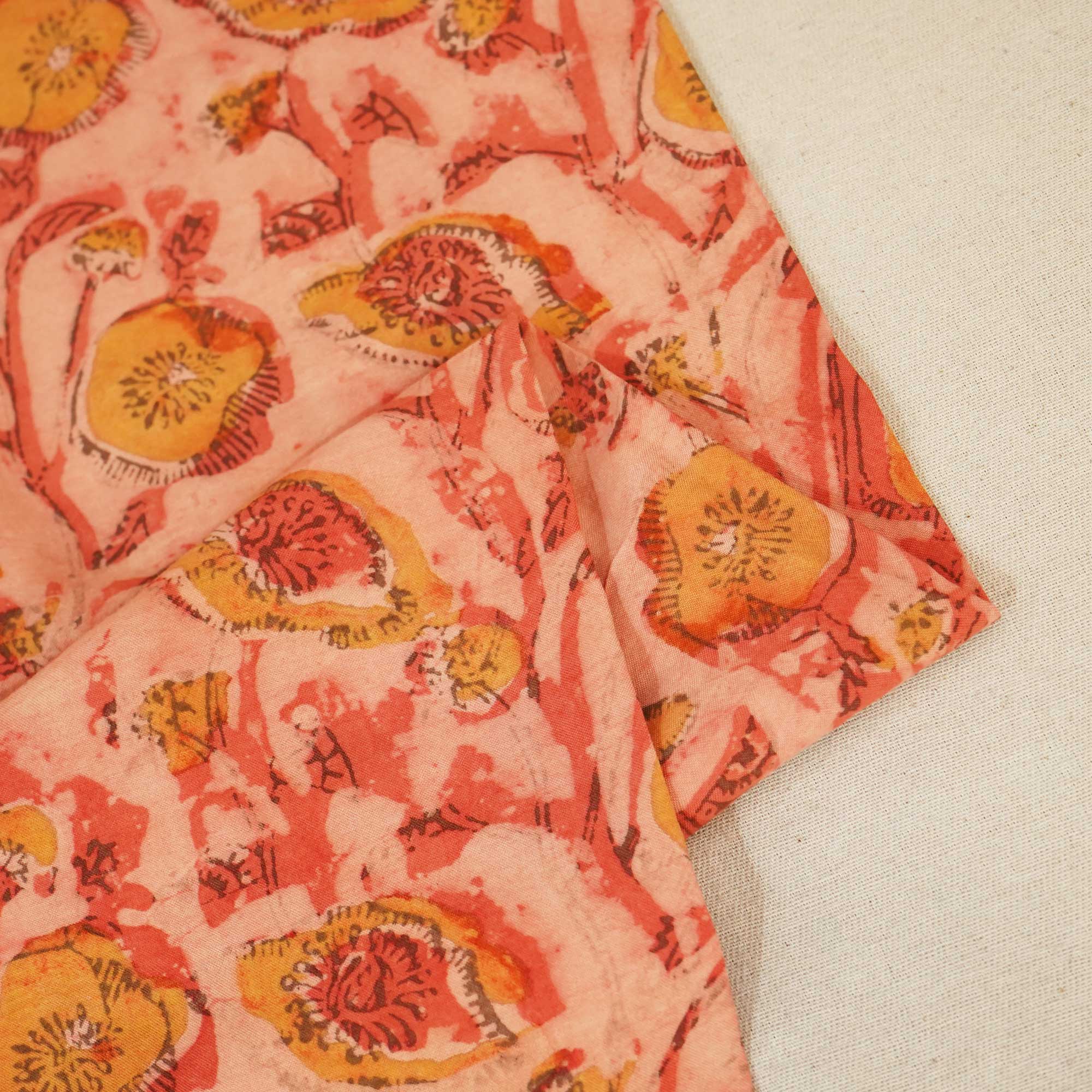 Peach Dabu Print Cotton Fabric NC-24566