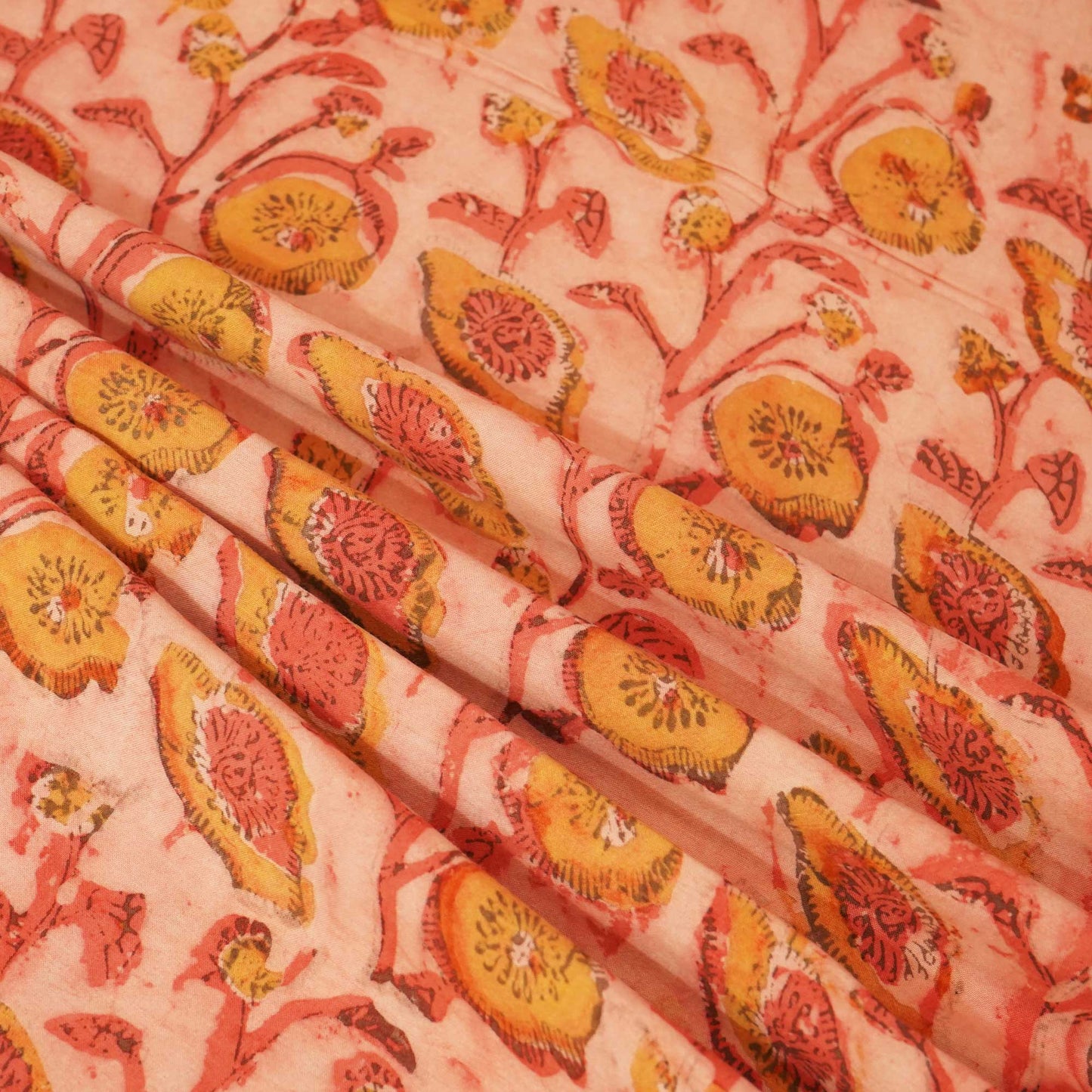 Peach Dabu Print Cotton Fabric NC-24566