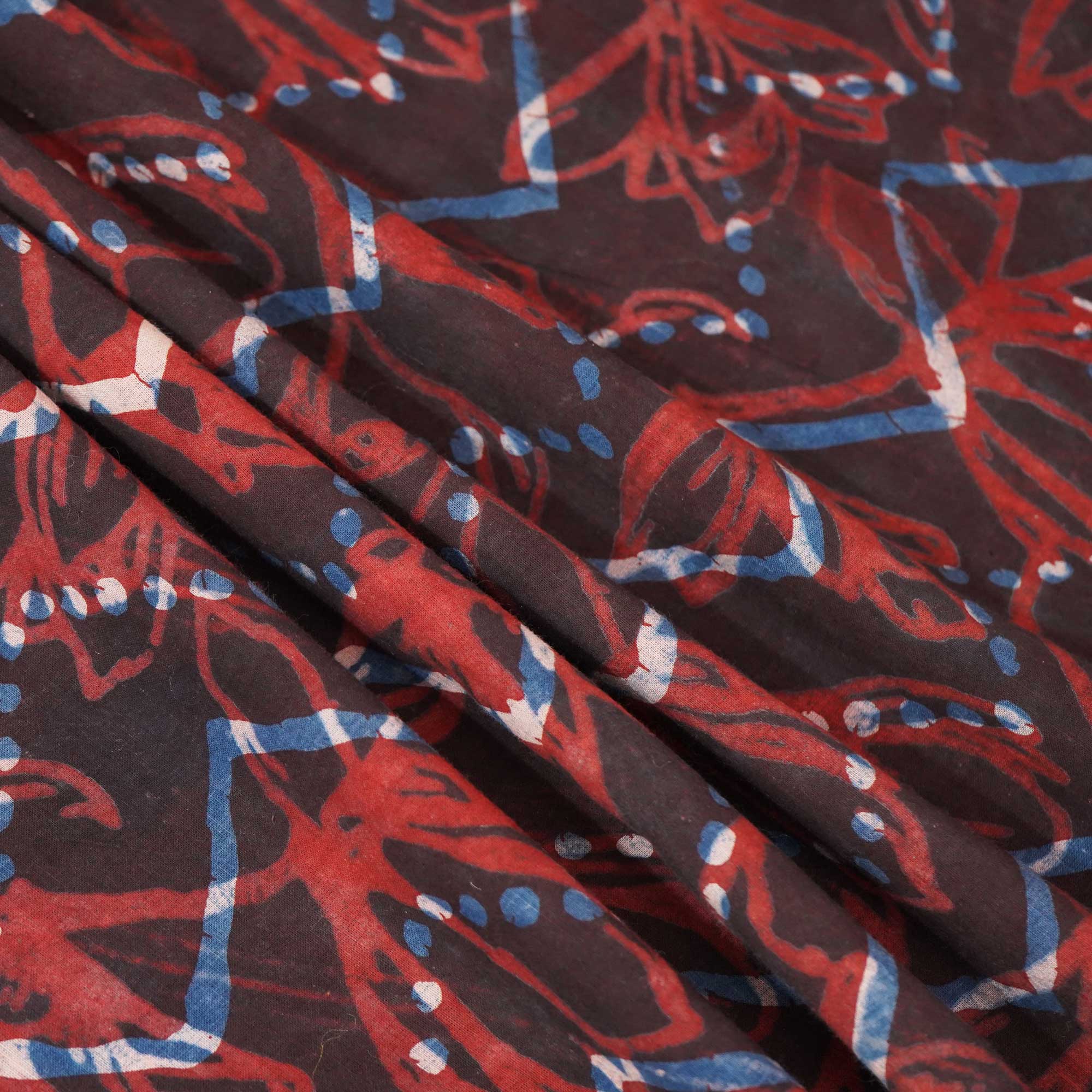 Brown & Red Jahota Print Cotton Fabric NC-24567