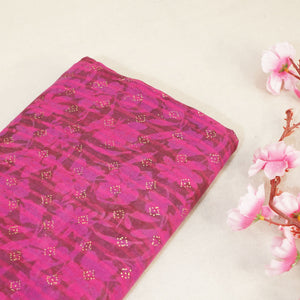 Magenta and Brown Foil Print Mulmul Fabric NC-24583