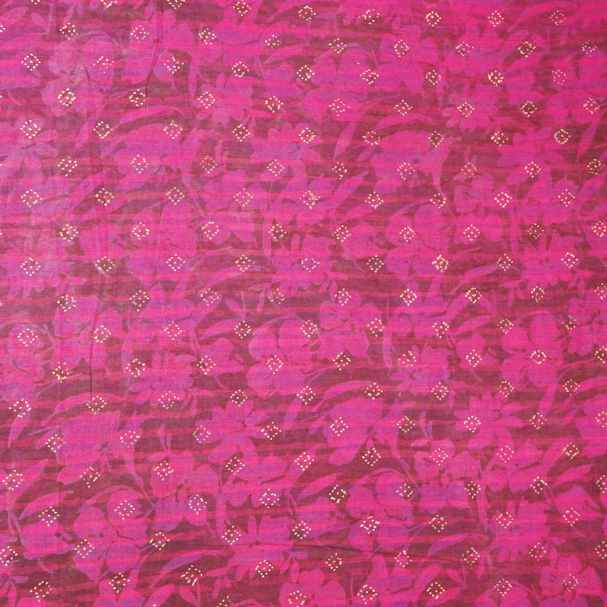 Magenta and Brown Foil Print Mulmul Fabric NC-24583