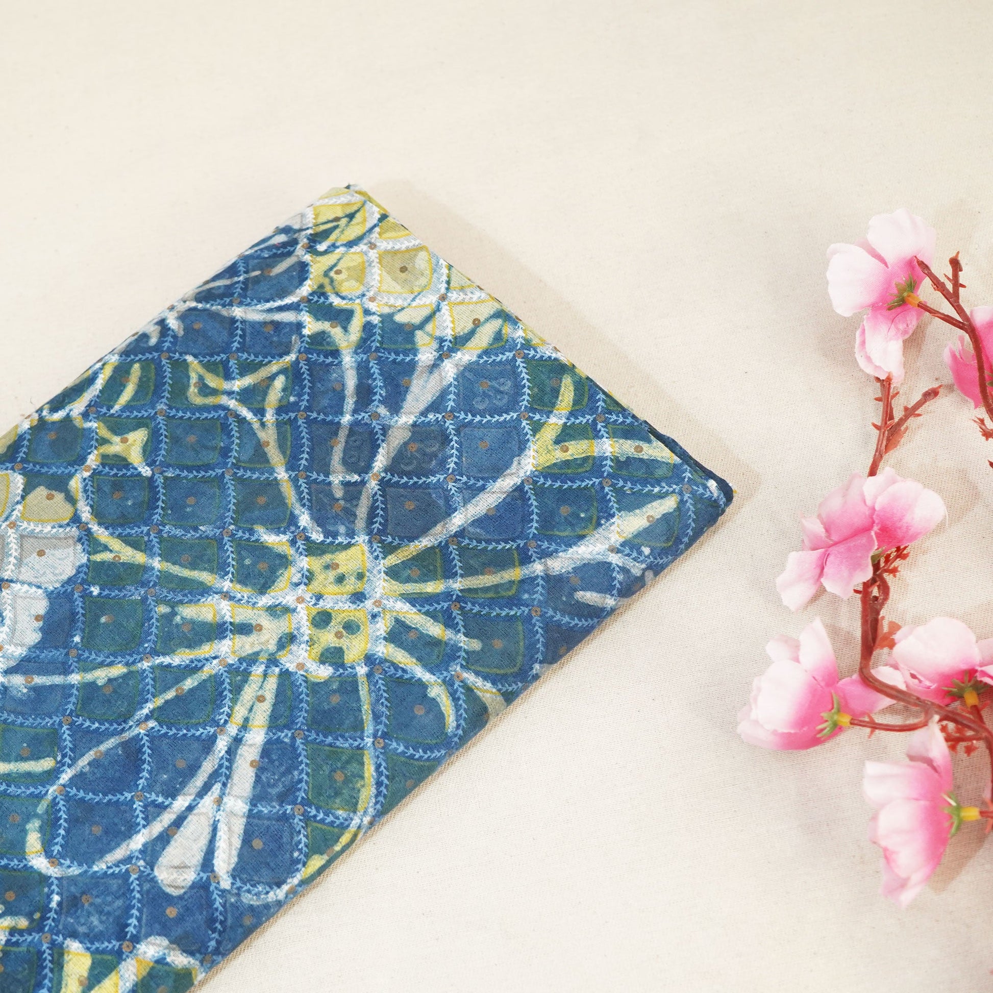 Indigo & Green Mulmul Fabric NC-24586