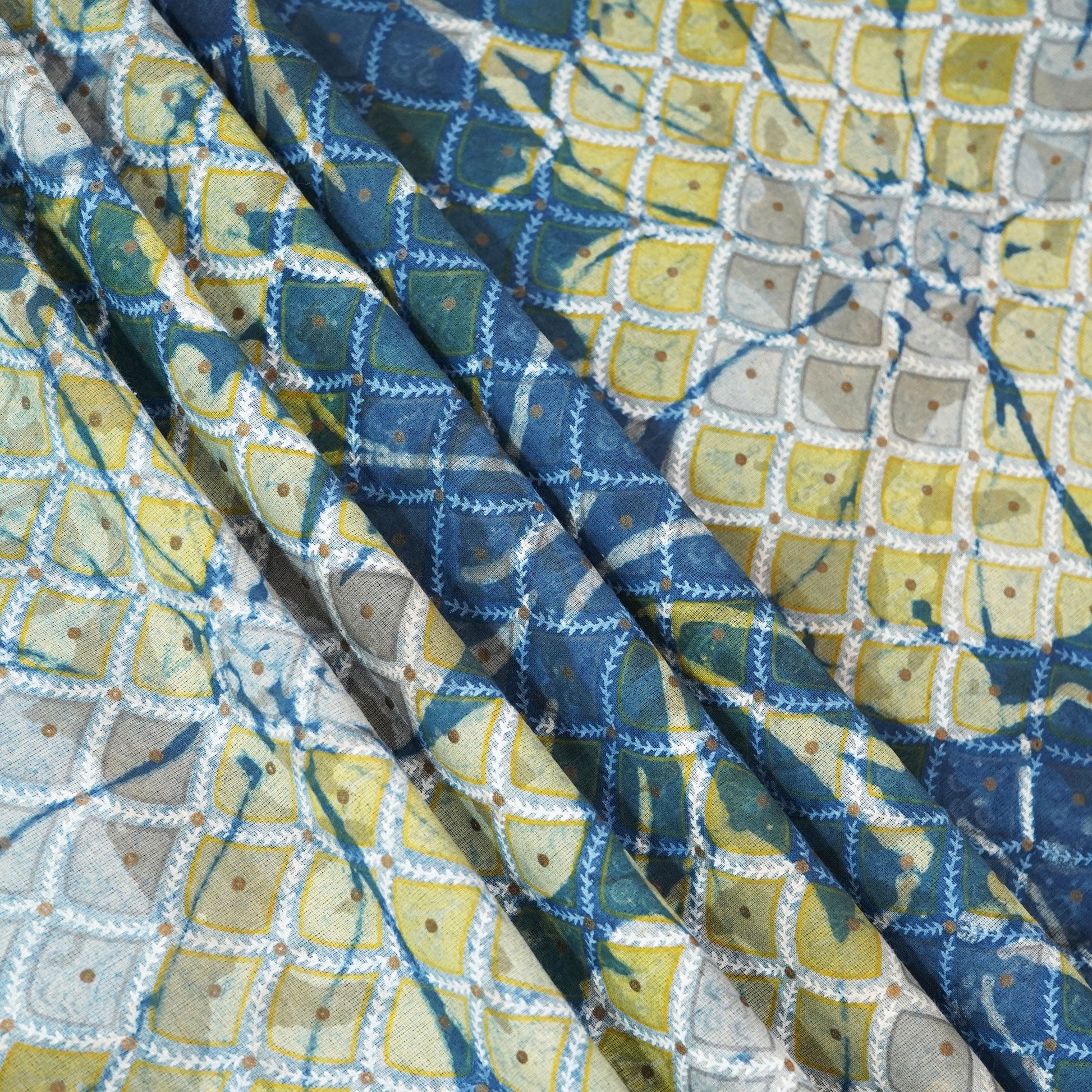 Indigo & Green Mulmul Fabric NC-24586