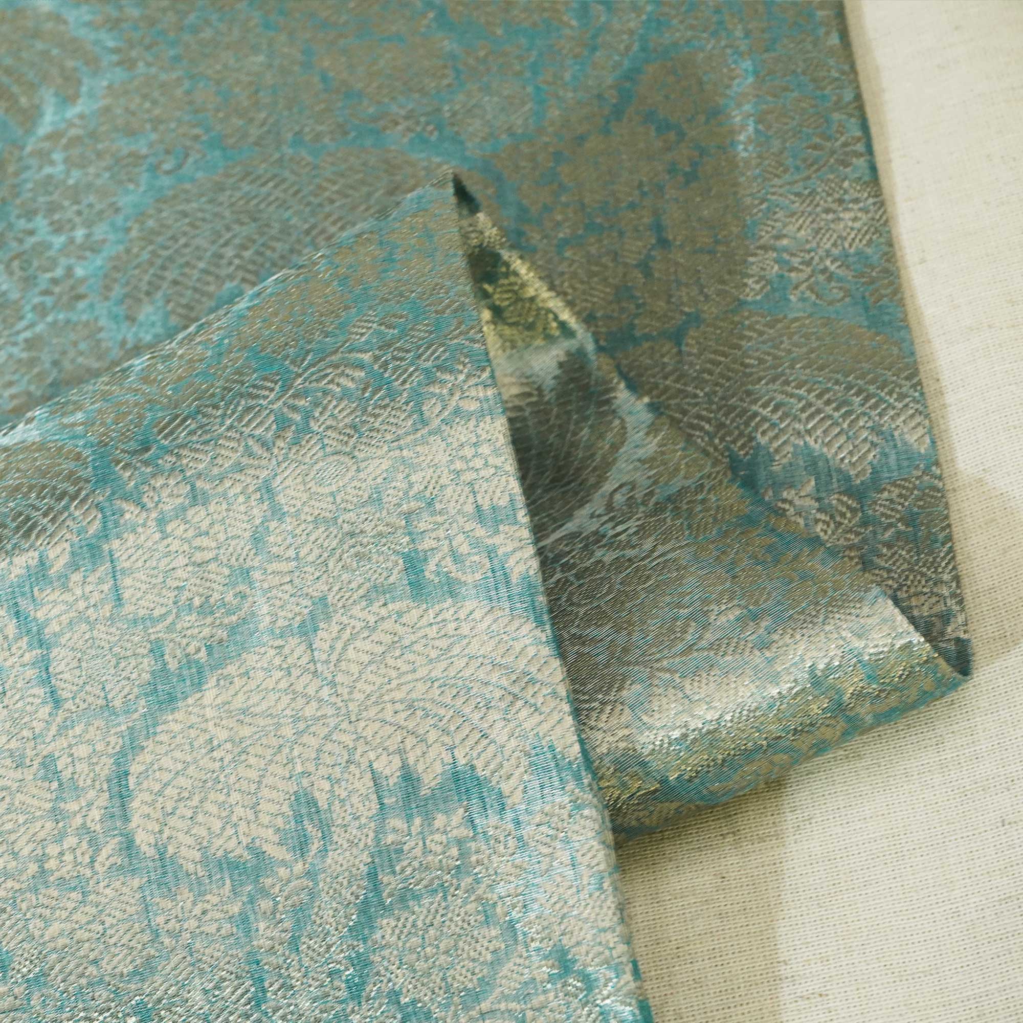 Sky Blue Floral Print Tissue Silk Fabric MS-24598