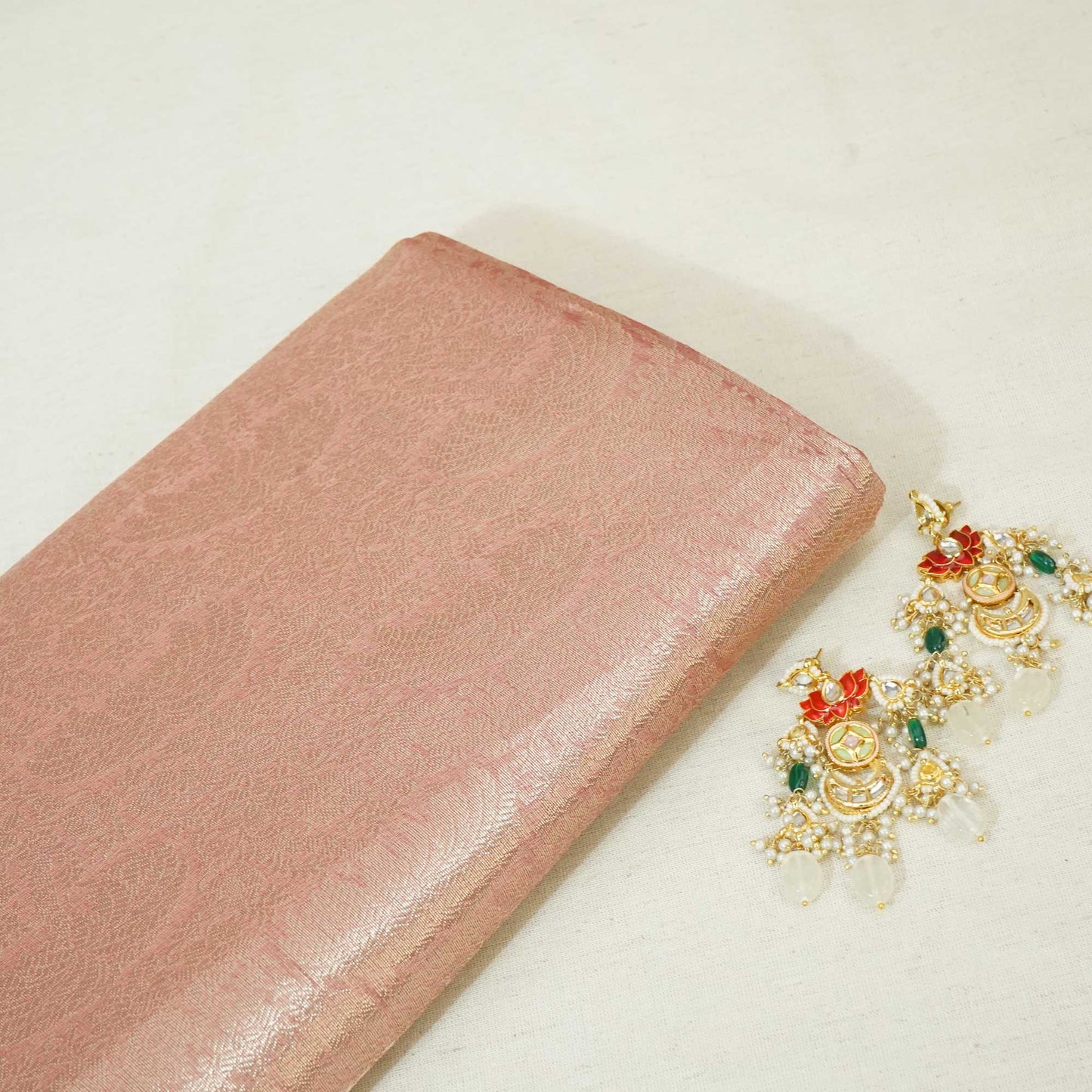 Peach Pink Floral Print Tissue Silk Fabric MS-24599