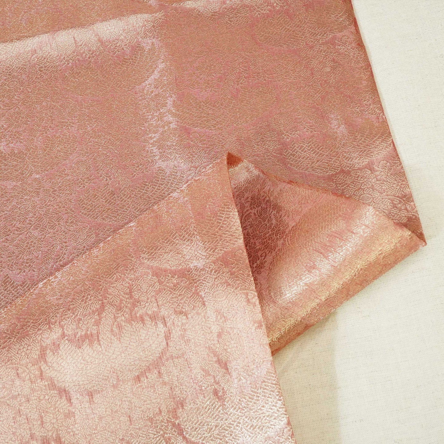 Peach Pink Floral Print Tissue Silk Fabric MS-24599