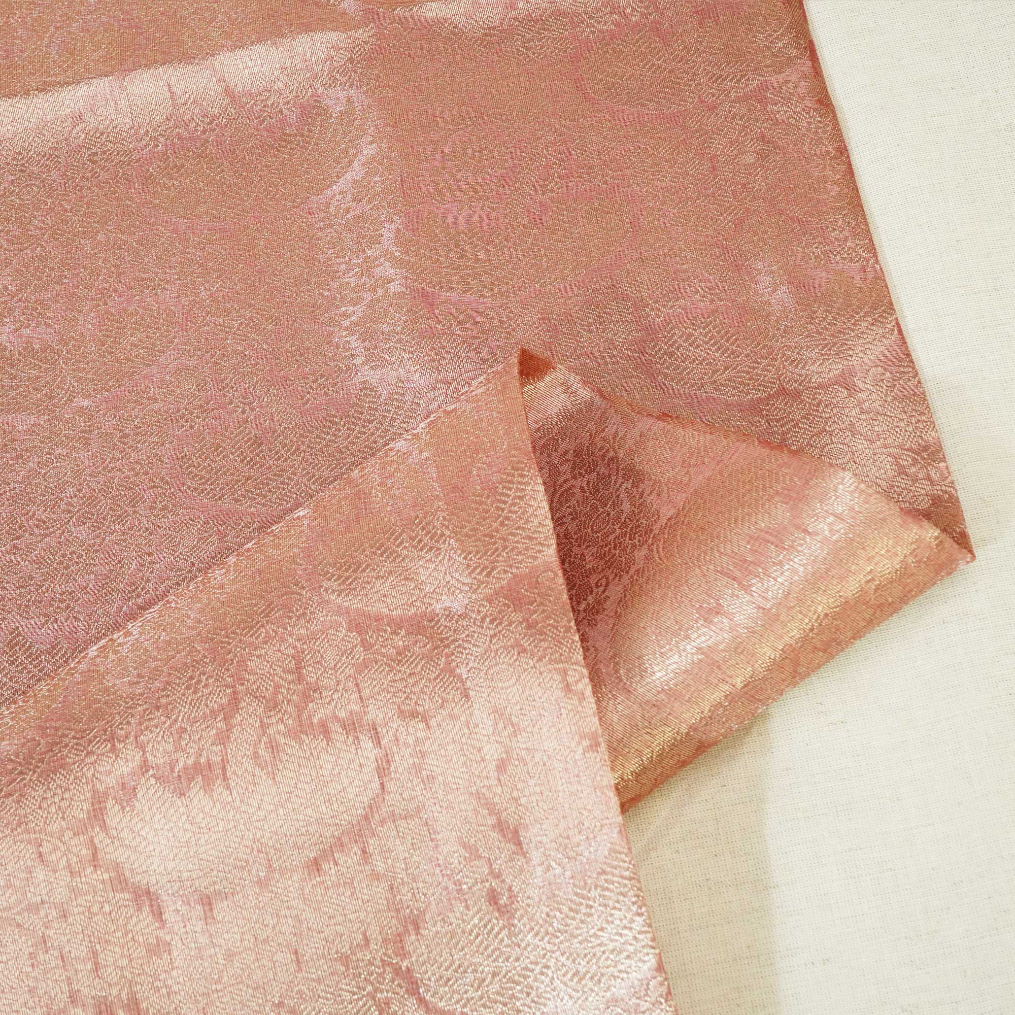 Peach Pink Floral Print Tissue Silk Fabric MS-24599