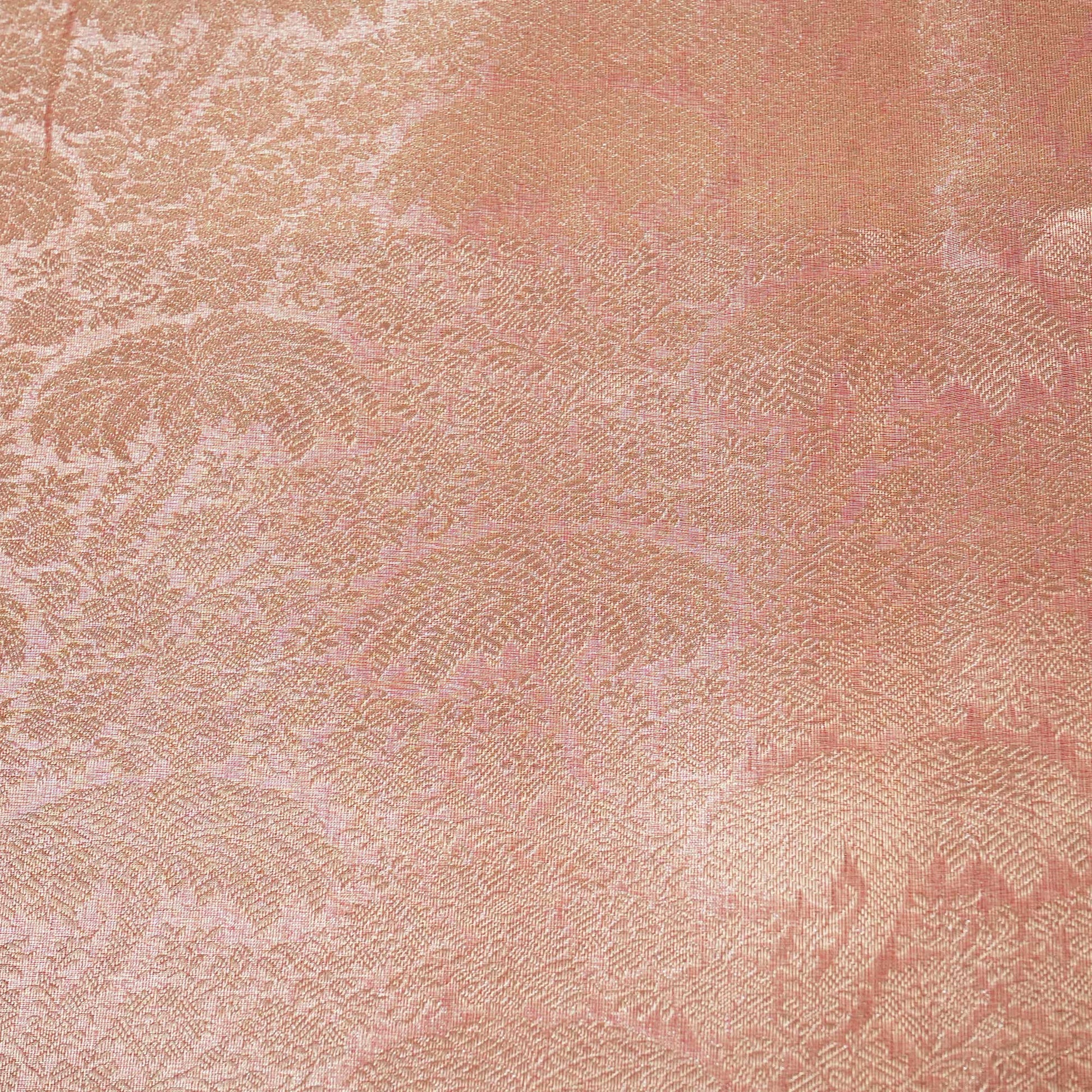 Peach Pink Floral Print Tissue Silk Fabric MS-24599