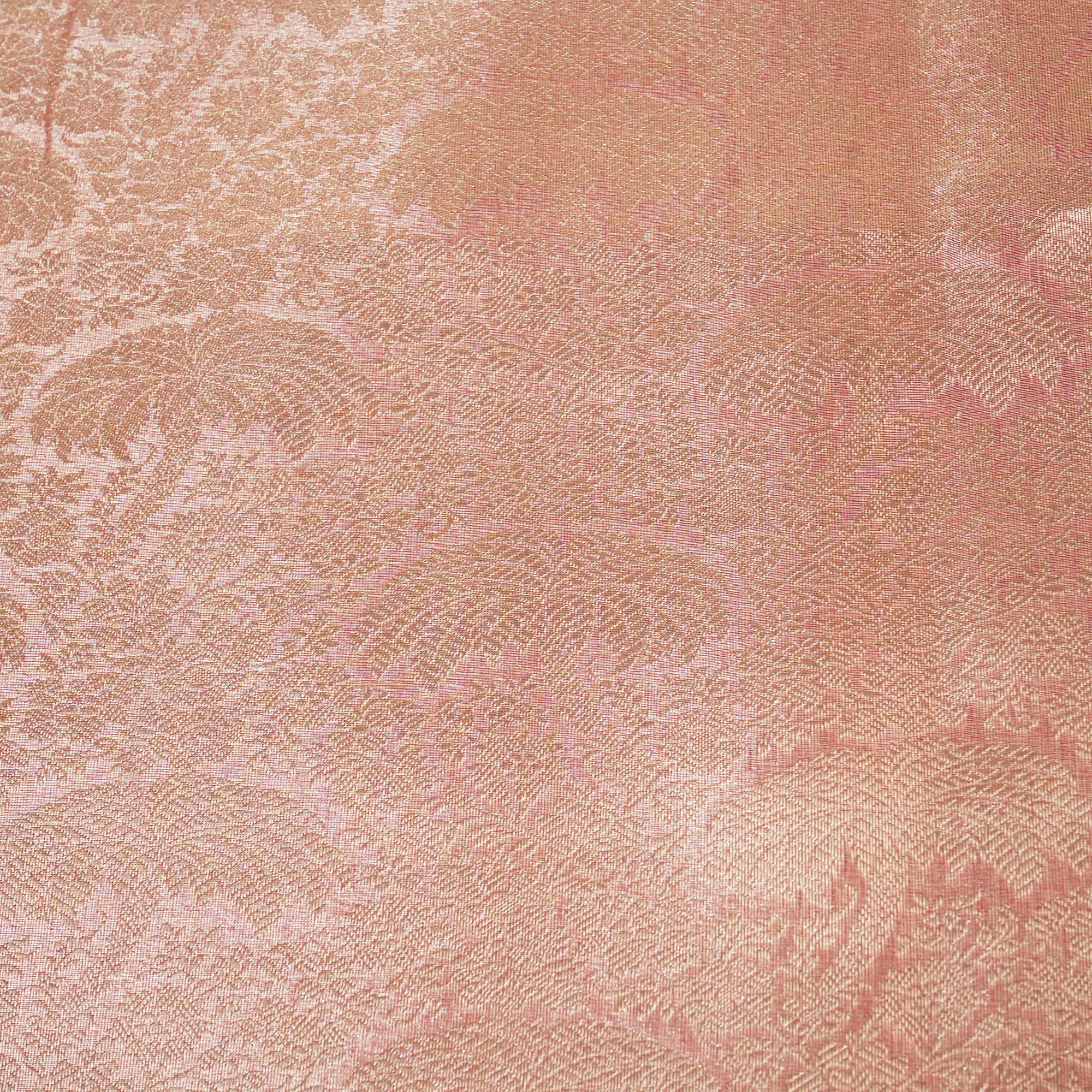Peach Pink Floral Print Tissue Silk Fabric MS-24599