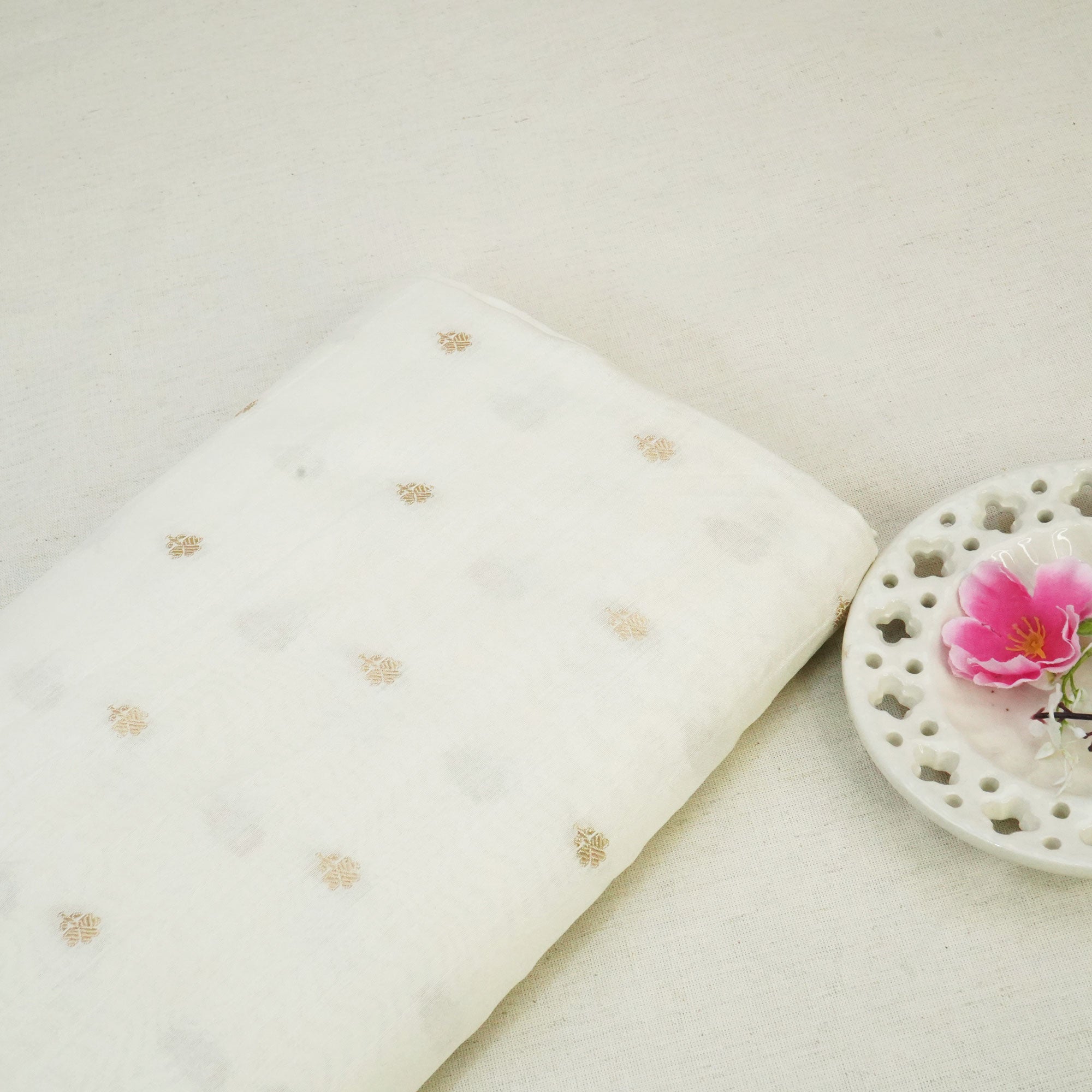 Cream Dyeable Kadua Buti Chiniya Silk Fabric MS-24601