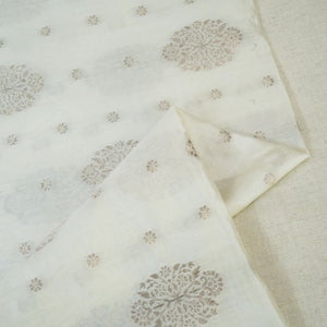 Cream & Silver Dyeable Kadua Buti Chiniya Silk Fabric MS-24606