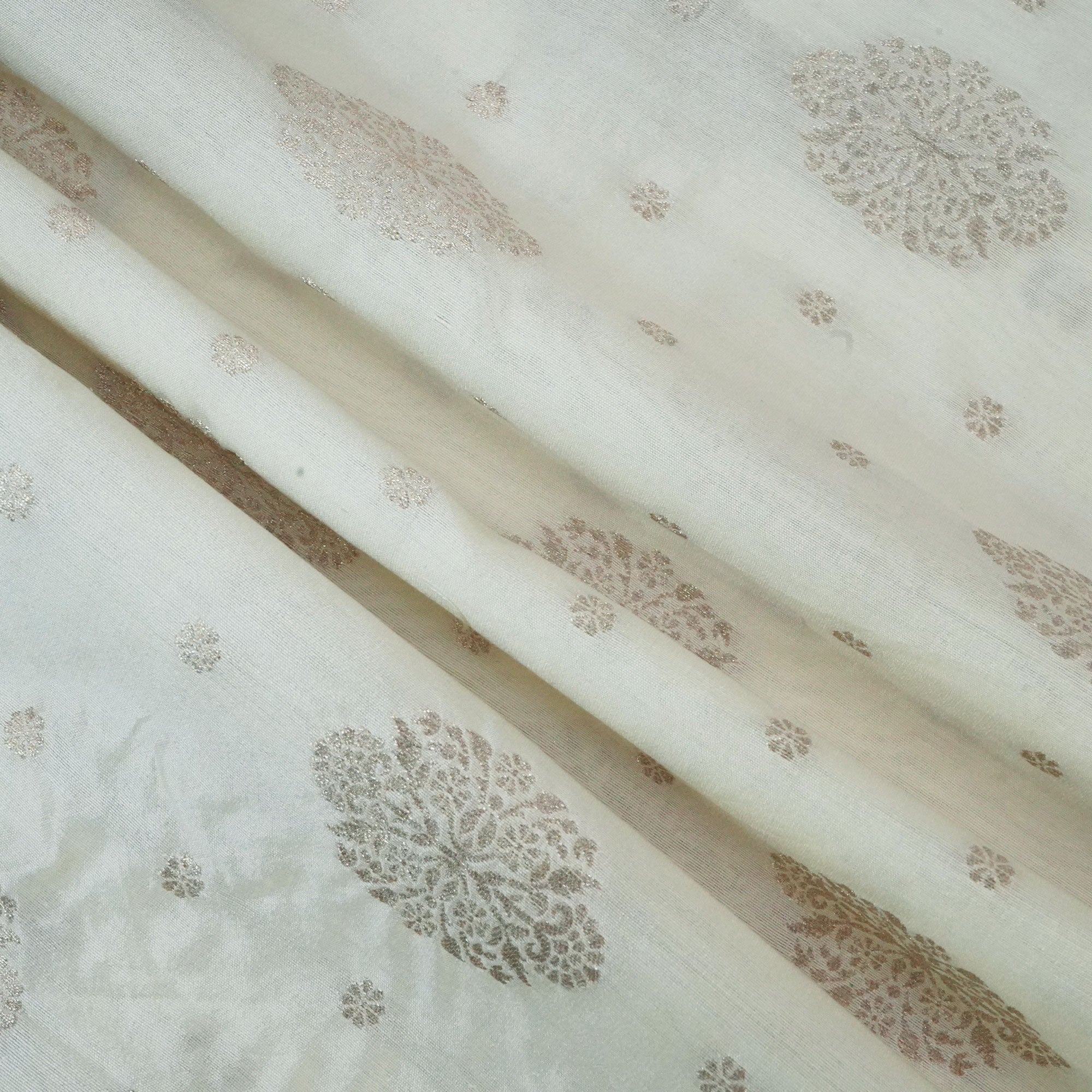 Cream & Silver Dyeable Kadua Buti Chiniya Silk Fabric MS-24606