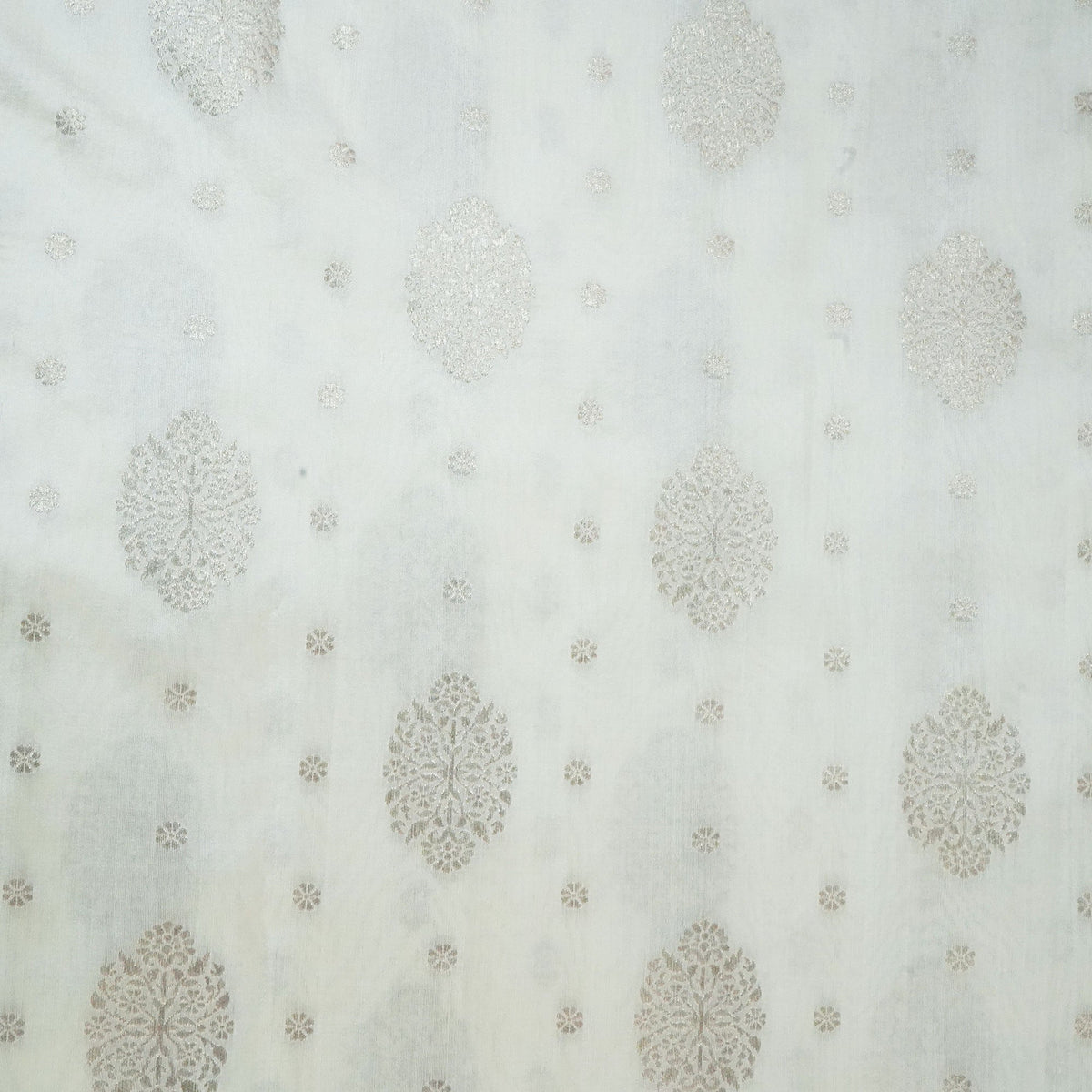 Cream & Silver Dyeable Kadua Buti Chiniya Silk Fabric MS-24606