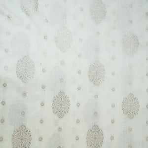 Cream & Silver Dyeable Kadua Buti Chiniya Silk Fabric MS-24606