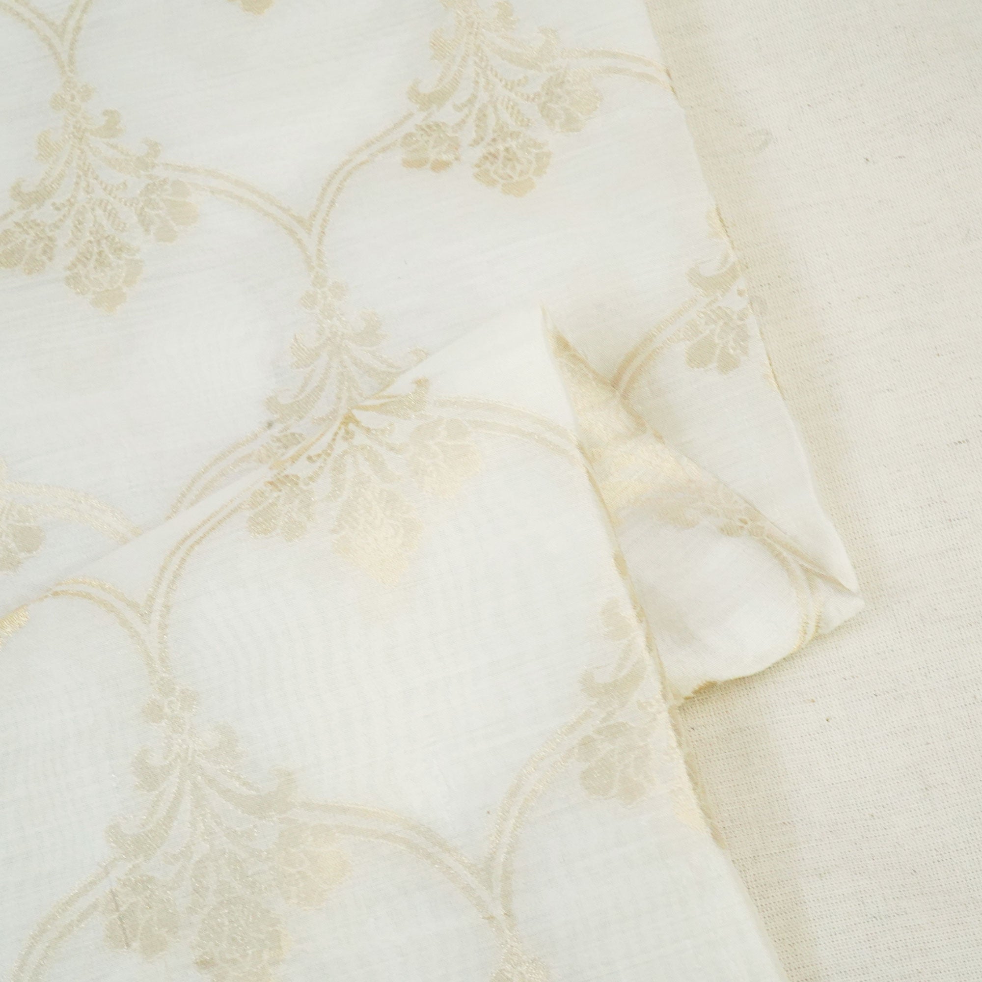 Cream Dyeable Gold Kadua Jaal Chiniya Silk Fabric MS-24607
