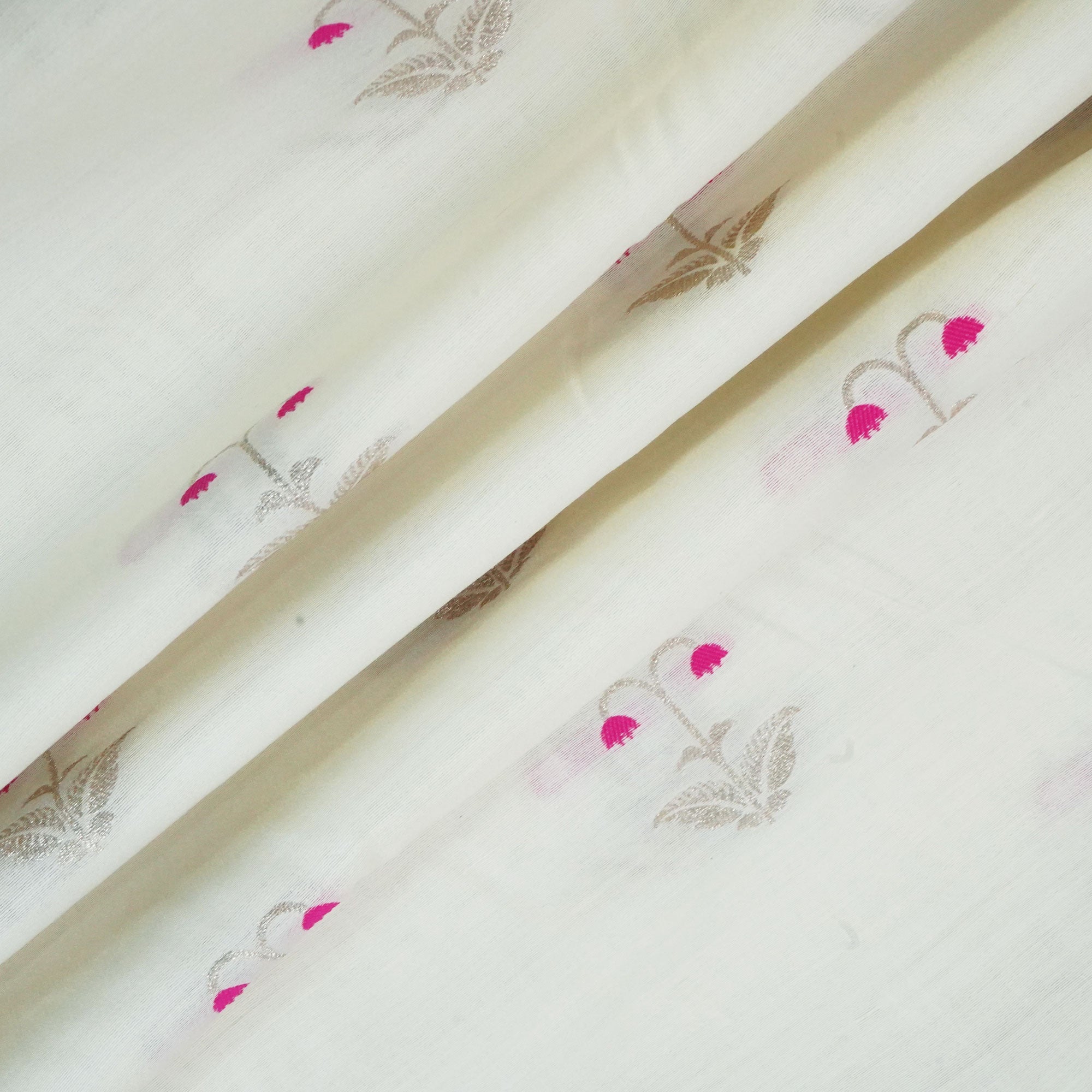 Cream Dyeable Mina Kari Kadua Buti Chiniya Silk Fabric MS-24611