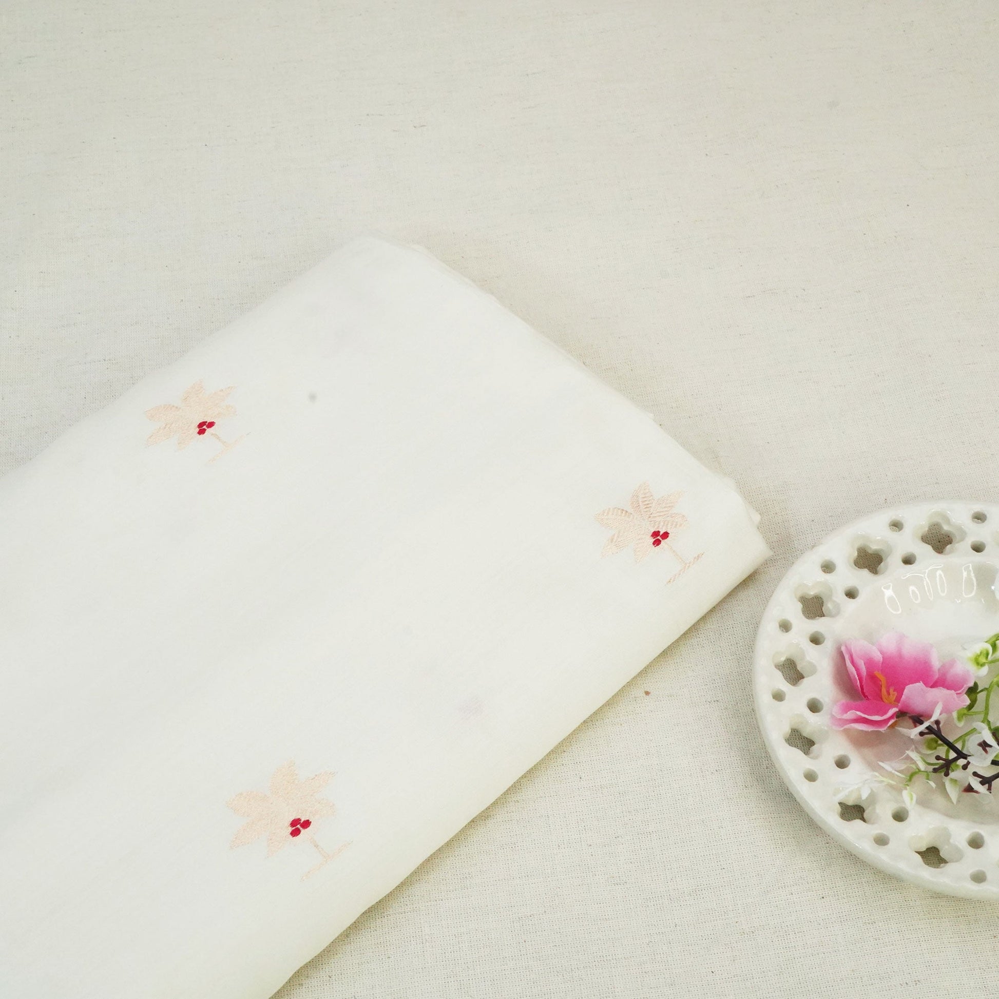 Cream Dyeable Mina Kari Kadua Buti Chiniya Silk Fabric MS-24612