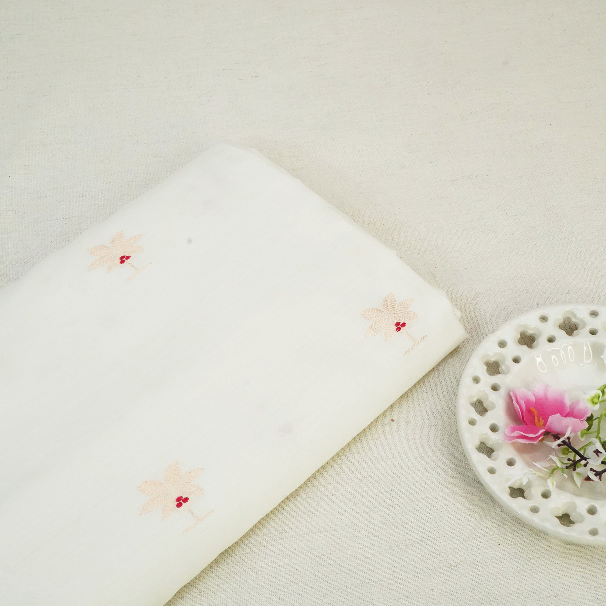 Cream Dyeable Mina Kari Kadua Buti Chiniya Silk Fabric MS-24612