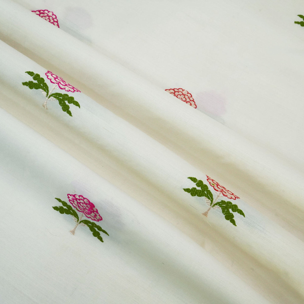 Cream Dyeable Mina Kari Kadua Buti Chiniya Silk Fabric MS-24613