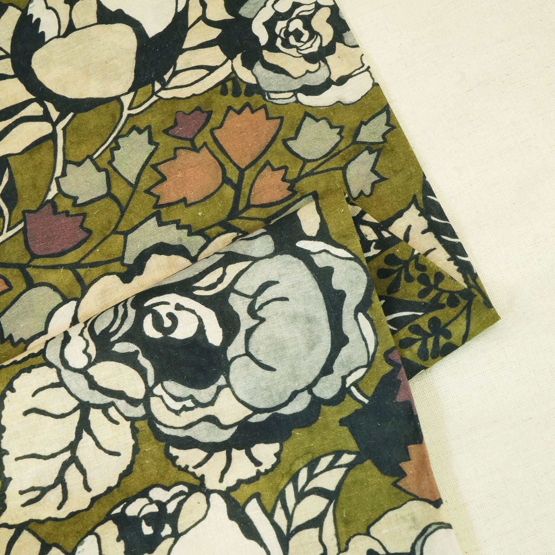Green Floral Print Linen Fabric RM-24618