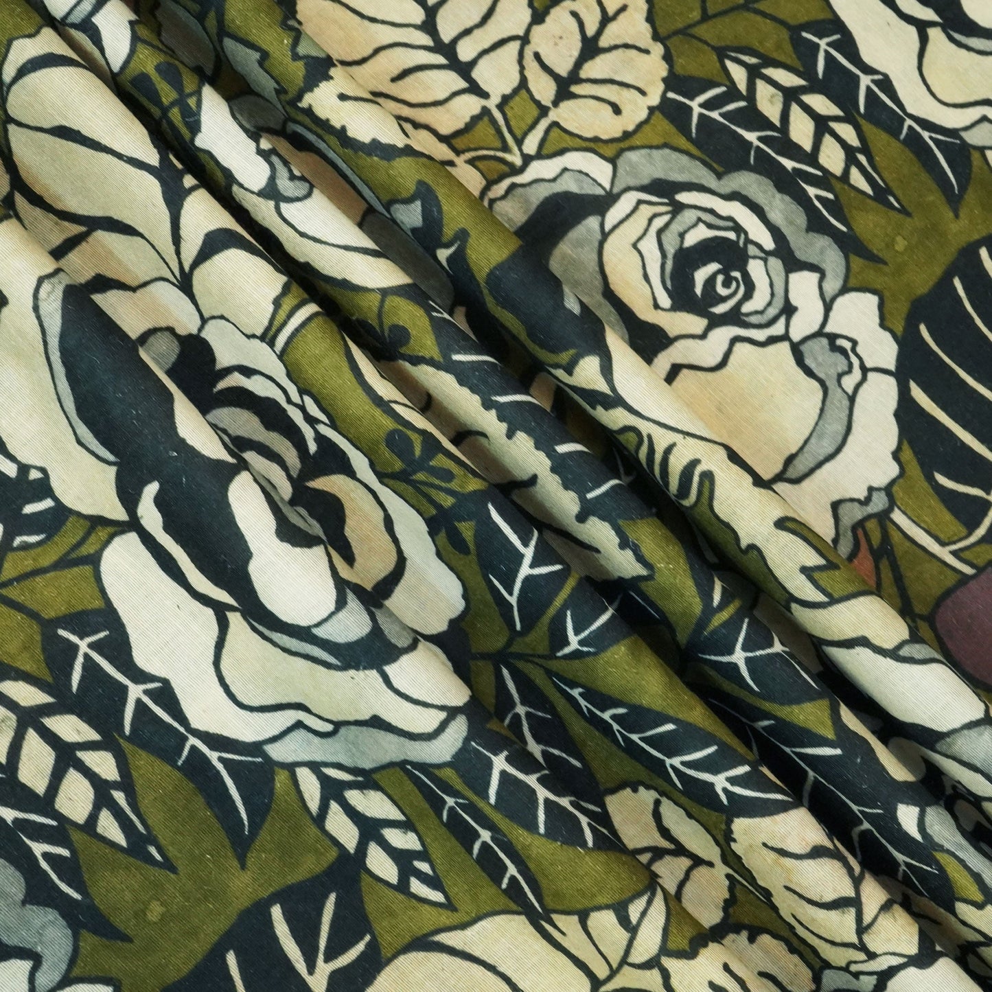 Green Floral Print Linen Fabric RM-24618