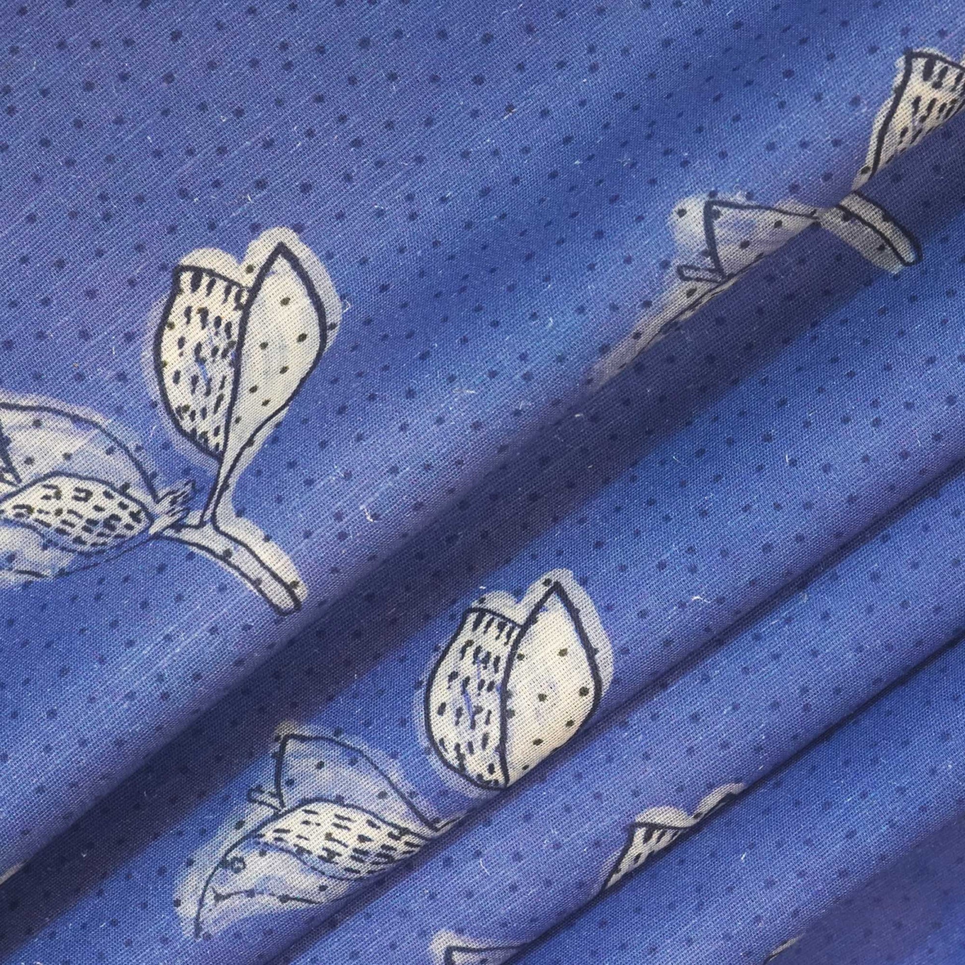 Indigo Floral Print Linen Fabric RM-24620