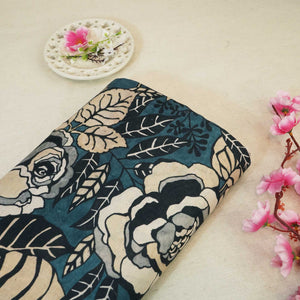 Blue Floral Print Linen Fabric RM-24621